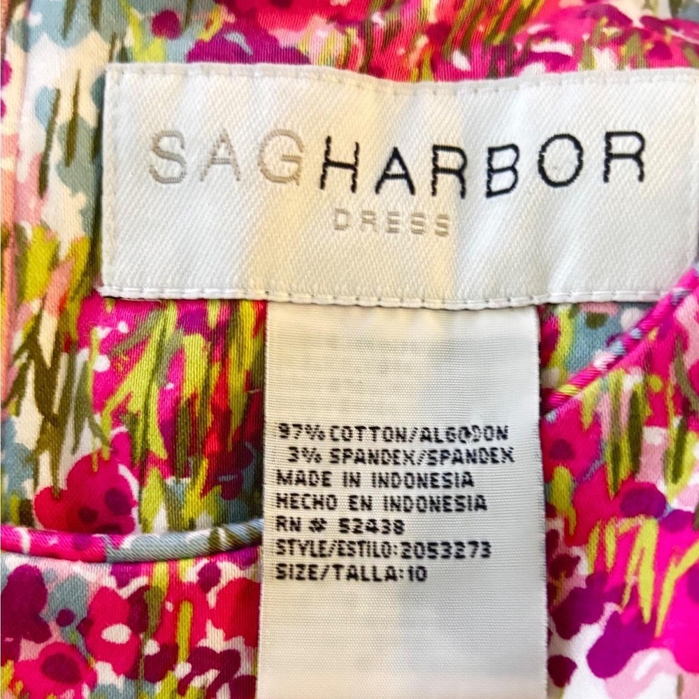 Sag Harbor Dress Womens 10 Pink Blue Floral Fit Flare Cotton Stretch Sleeveless - Picture 13 of 13